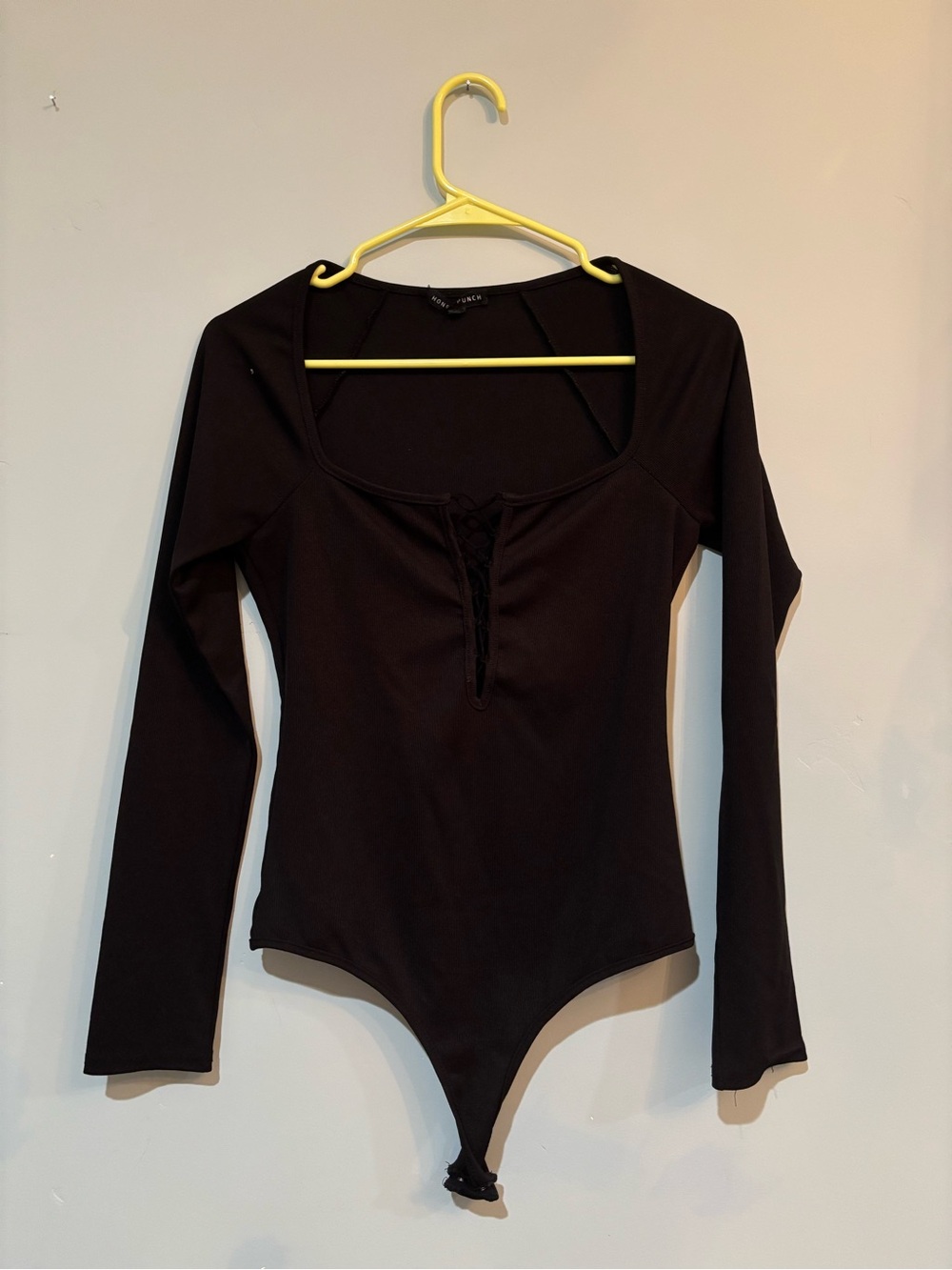 Honey Punch Black Long-Sleeve Lace-Up Scoop Neck Bodysuit
